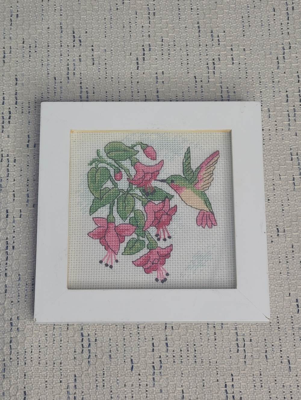 Framed Hummingbird Cross Stitch Cottage Decor